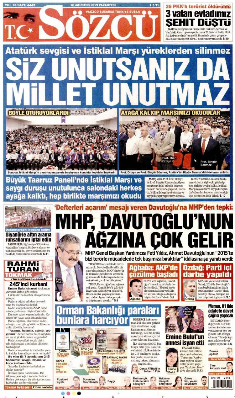 Günün Ulusal Gazete Manşetleri - 26 08 2019 9