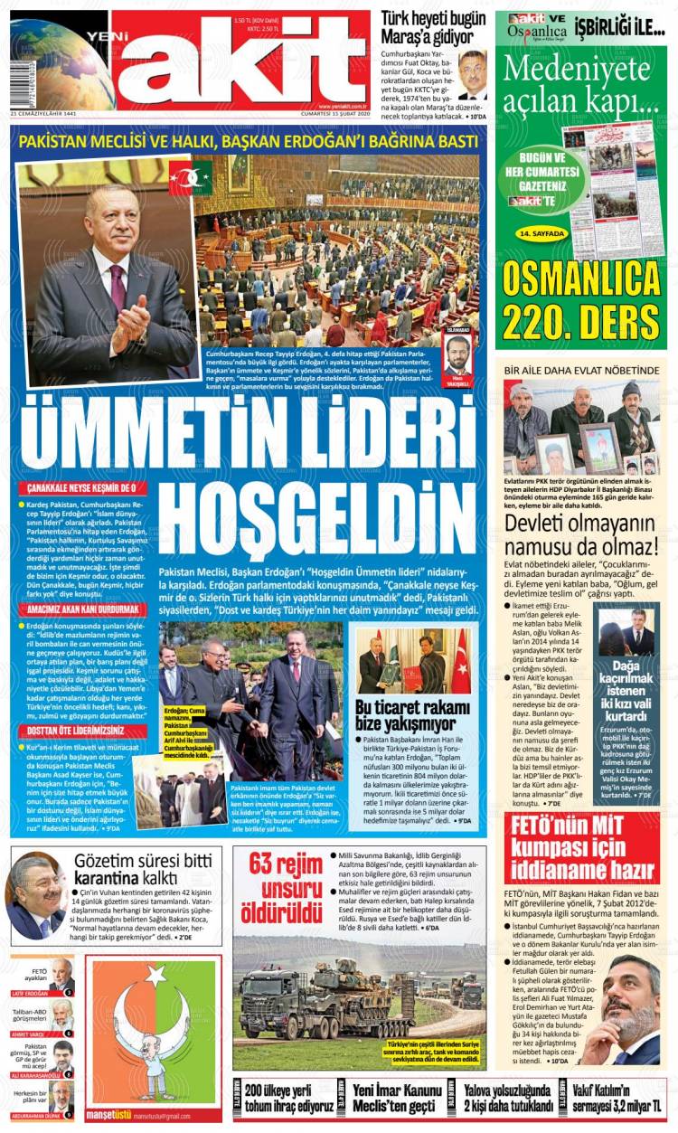 Günün Ulusal Gazete Manşetleri - 15 02 2020 12