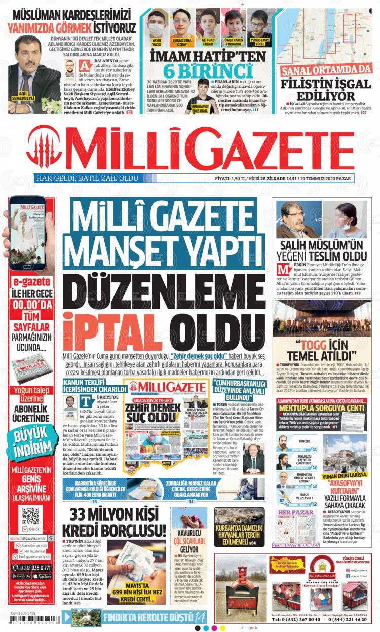 Günün Ulusal Gazete Manşetleri - 19 07 2020 11