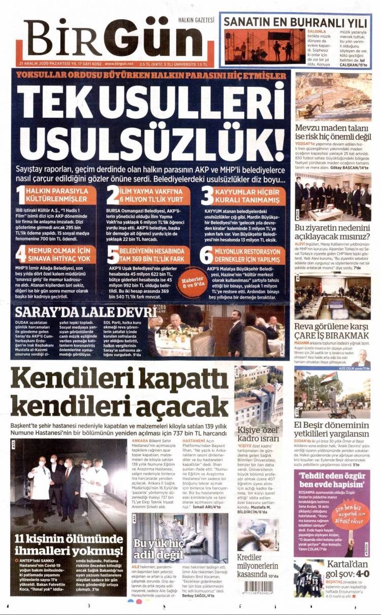 Günün Ulusal Gazete Manşetleri - 21 12 2020 3