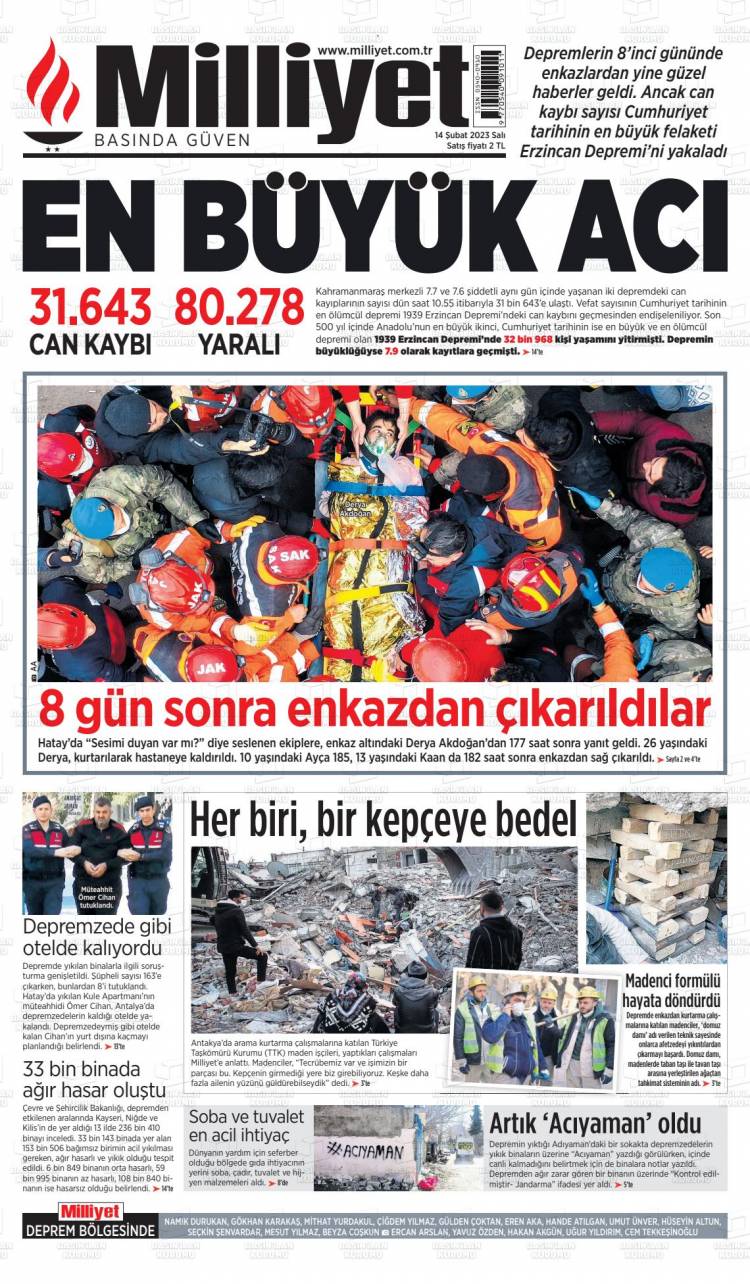 Günün Ulusal Gazete Manşetleri - 14 02 2023 12