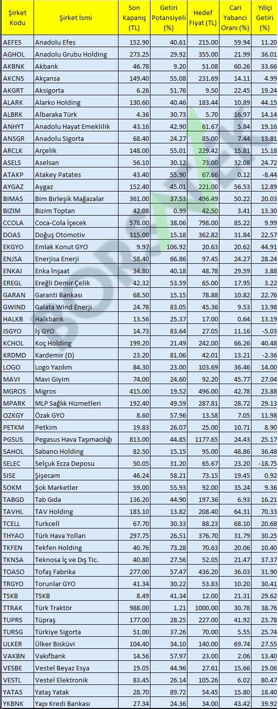 BIST'te kazandırma potansiyeli %50 üstü olan 17 hisse 2